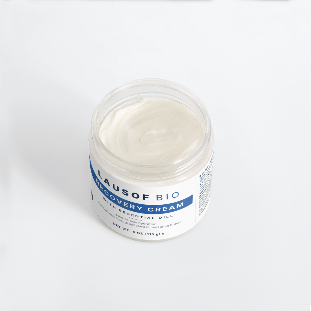LAUSOF BIO Recovery Cream — cooling aloe and shea body cream jar, 4 oz, product detail