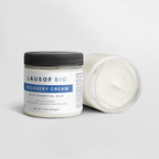 LAUSOF BIO Recovery Cream — cooling aloe and shea body cream jar, 4 oz, open jar showing texture