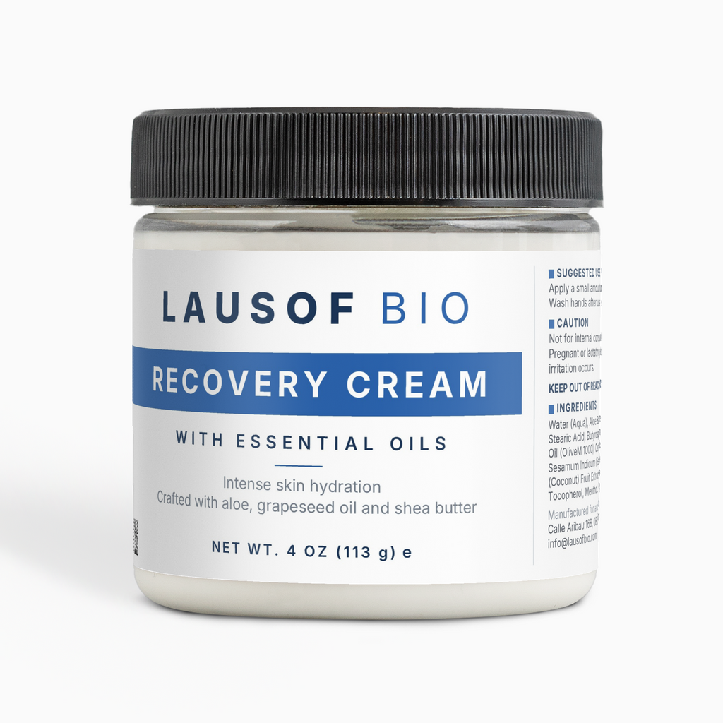 LAUSOF BIO Recovery Cream — cooling aloe and shea body cream jar, 4 oz, studio shot